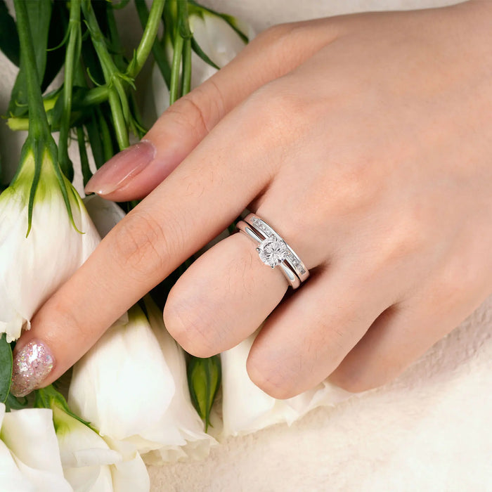 Bridal Ring Set – 1ct Round Cut Zircon in 925 Sterling Silver