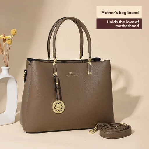 Elegant commuter tote bag in solid color with detachable strap, displayed as both shoulder bag and crossbody option, spacious and stylish design for men and women.