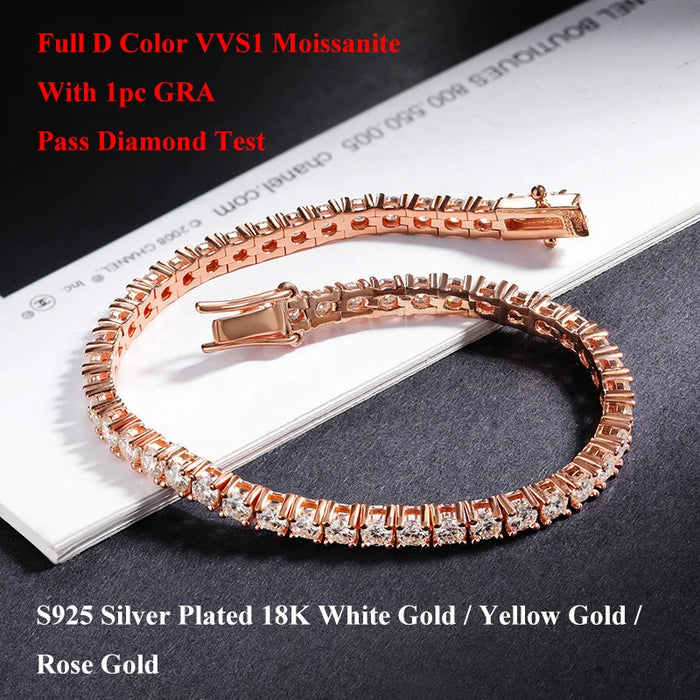 EWYA D Color Moissanite Tennis Bracelet 925 Silver 18K Gold - Samanta Factory