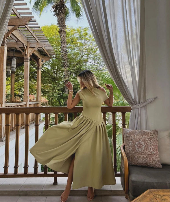 Maxi Dress – Pleated Patchwork Elegance - Samanta Factory