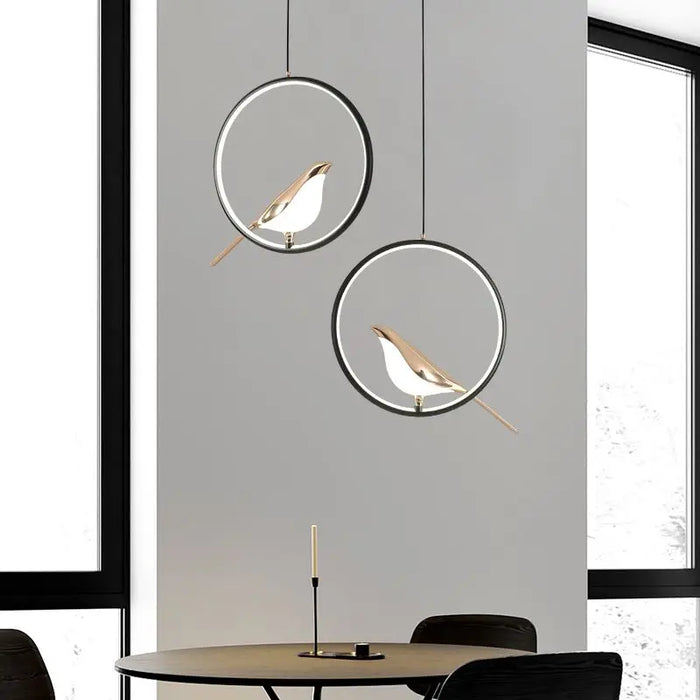 Bird Pendant Light – Modern Gold & Silver Hanging Lamp with Rotatable Magpie Design
