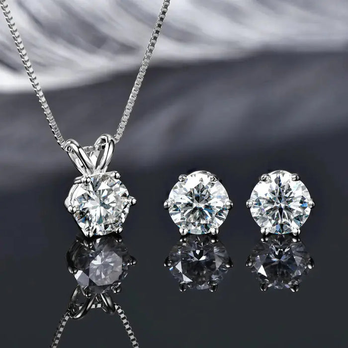 Classic Moissanite Pendant & Stud Earrings Set with Certificate SF