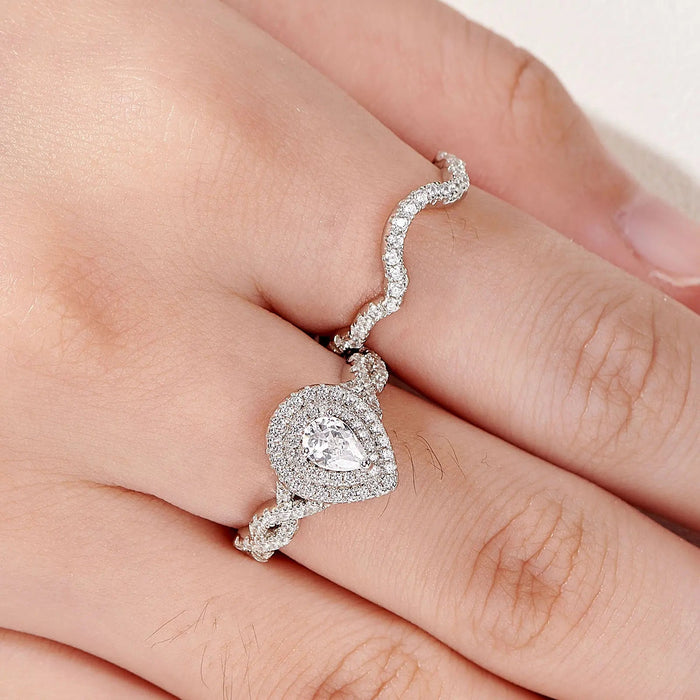 Sterling Silver Bridal Ring Set – Pear Cut Zircon Elegance SF