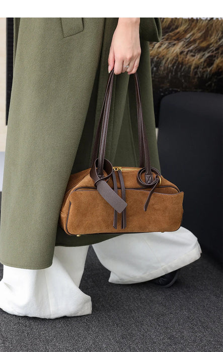 Women's Genuine Cowhide Leather Tote Bag – Large Capacity Suede Velvet Shoulder Handbag SF
