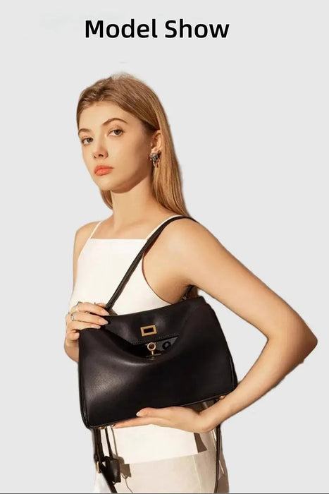 Cow Leather Shoulder Bag – Soft Tote with Large Capacity SF