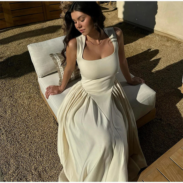 Camisole Dress – Pleated A-Line Elegance with Square Neck