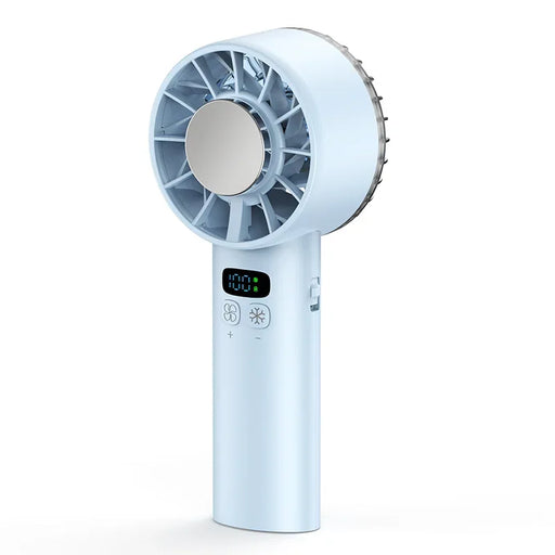 Portable handheld ice cooling fan with LED display and rechargeable battery