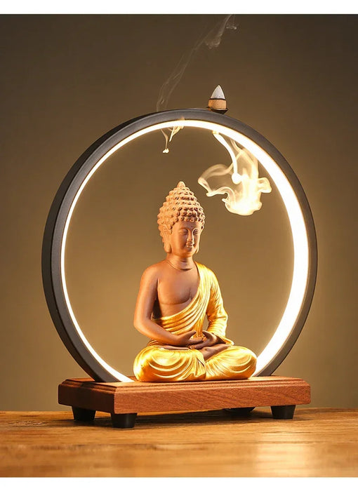 Ceramic Sakyamuni Buddha Incense Burner with LED Light - Samanta Factory