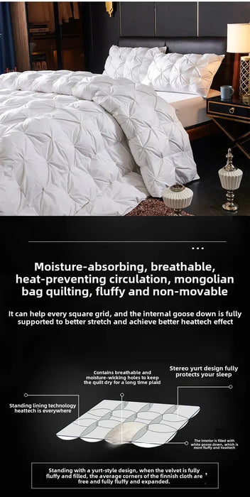 Goose Down Quilted Comforter – 100% Cotton All-Season Duvet, Breathable & Lightweight - Samanta Factory