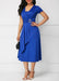 Elegant solid color A-line midi dress with V-neck and sash, styled for spring and summer