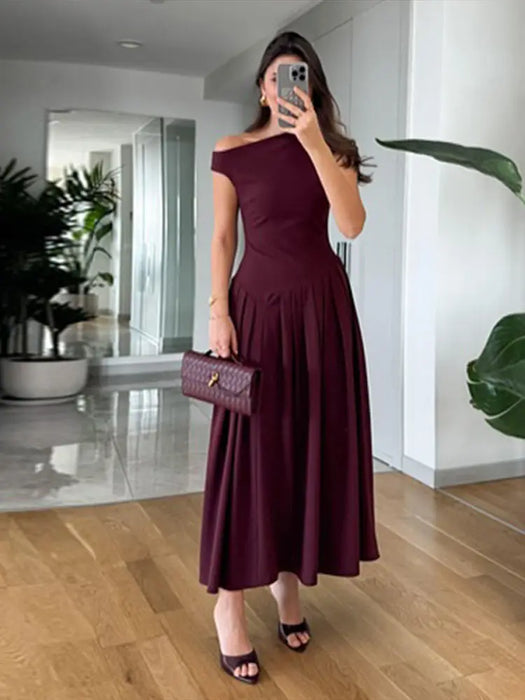Maxi Dress – Pleated Patchwork Elegance - Samanta Factory