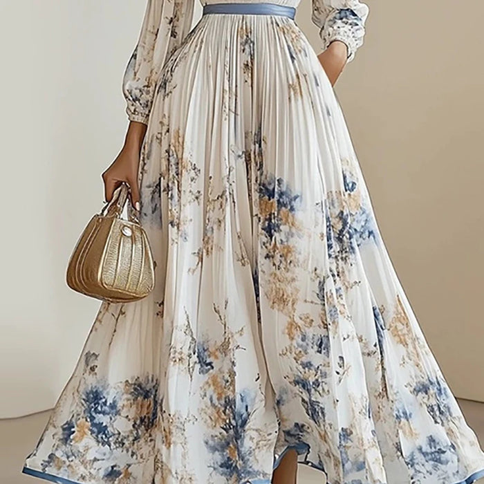 Boho Maxi Dress – Elegant Floral Print & Deep V-Neck - Samanta Factory