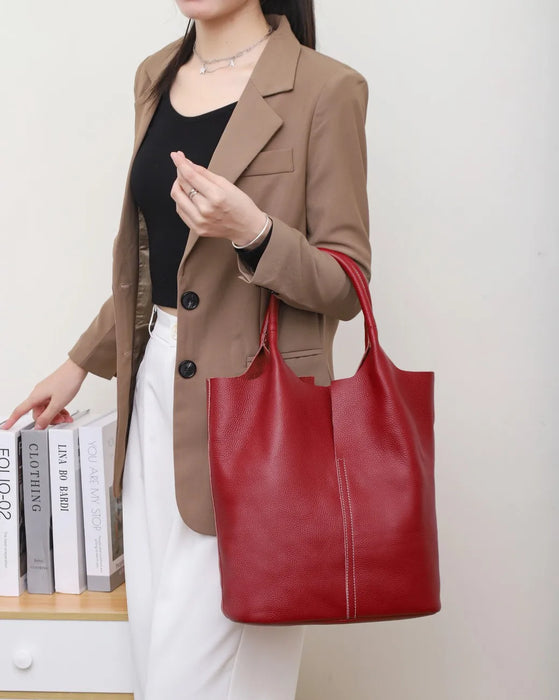 Bucket Bag – Soft Versatile Leather Shoulder Handbag for Women - Samanta Factory