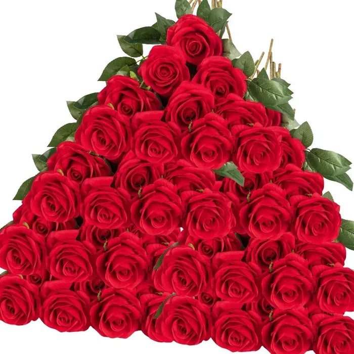 Velvet Artificial Roses – Real Touch 50PCS Bouquet for DIY & Decor Samanta Factory