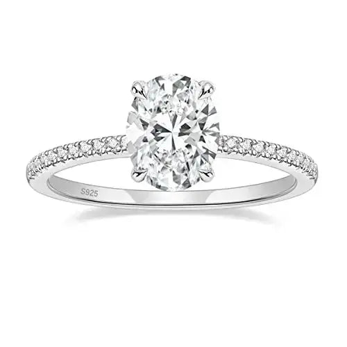 Sterling Silver Oval CZ Ring – Sparkling 3-Carat Simulated Diamond SF