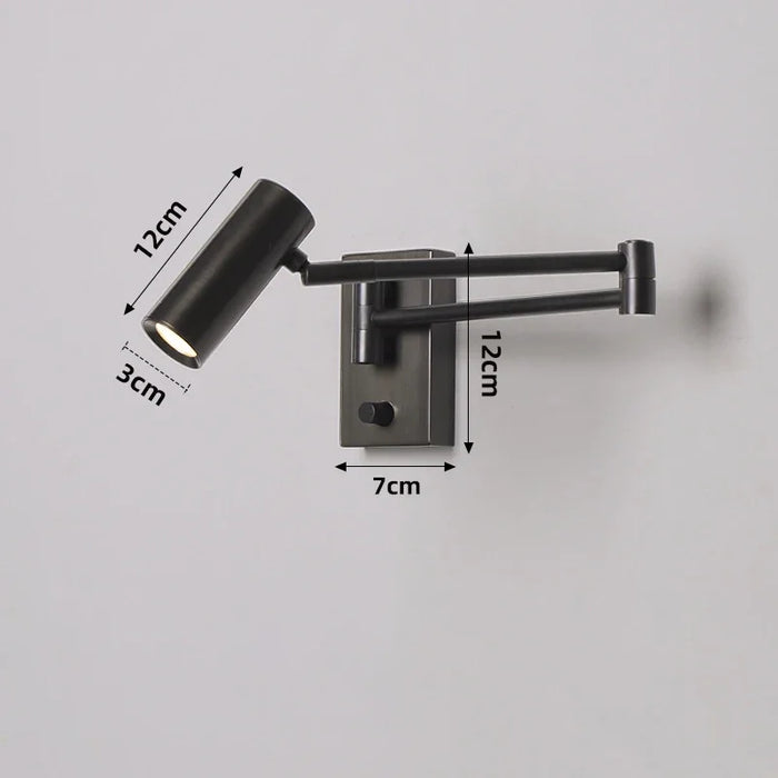 Modern Wall Lamp with Dimmable Switch – Rocker Arm Retractable LED Reading Light - Samanta Factory