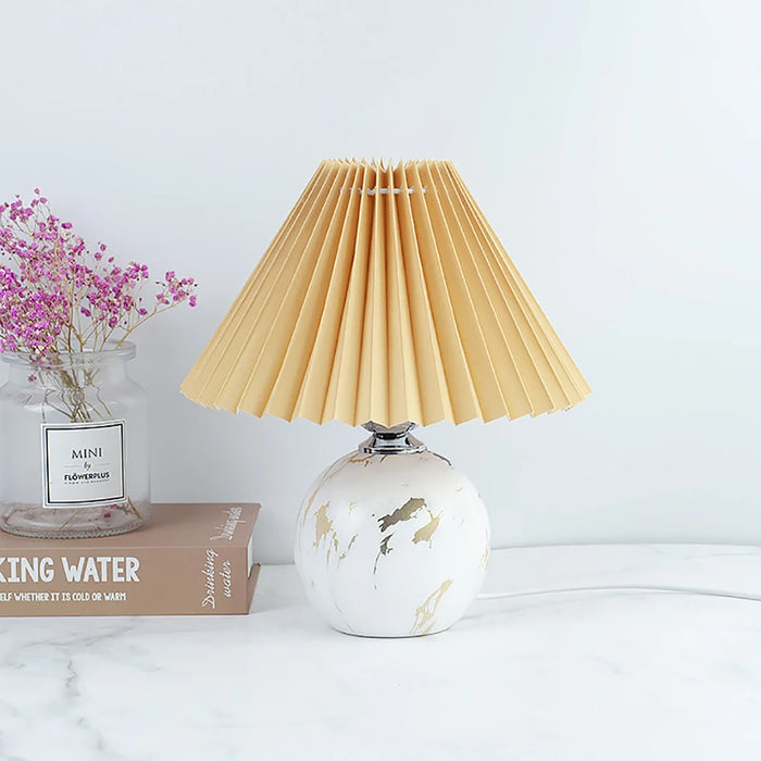 Korean Table Lamp – Vintage Pleated Fabric Shade with Ceramic Base