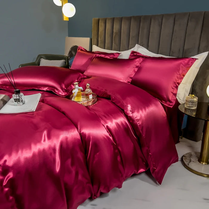 Schpert Rayon Bedding Set – Solid Color Duvet Cover with Pillowcases and Sheet, Twin to King - Samanta Factory
