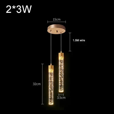 Modern Black & Gold LED Pendant Light – Crystal Rod Design for Ambient Lighting - Samanta Factory