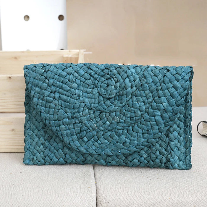 Boho Straw Flap Bag for Women – Hard Shell Summer Handbag with Cover Closure