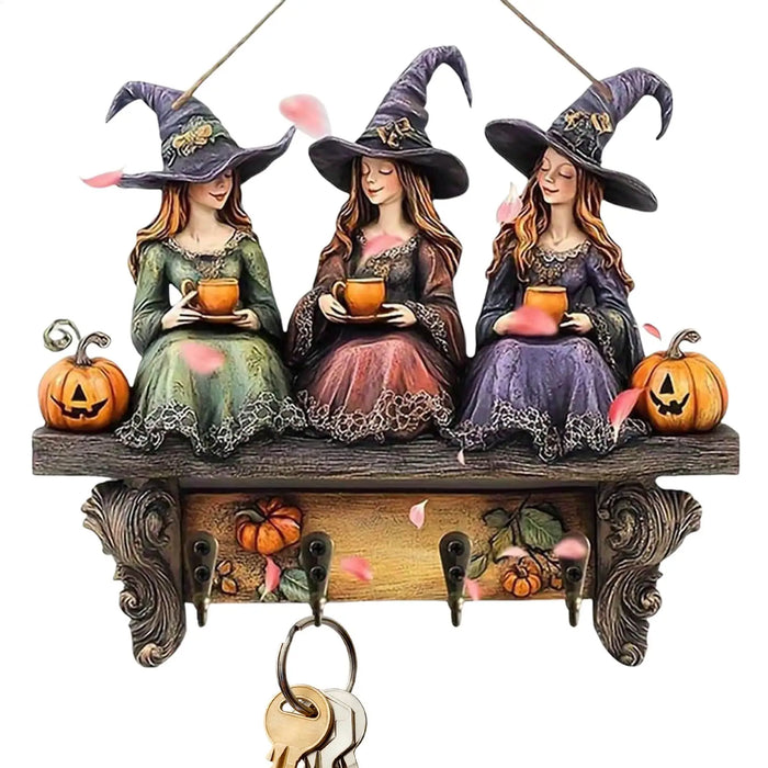 Wooden Key Holder Wall Mount – Rustic Pumpkin Halloween Decor & Organizer