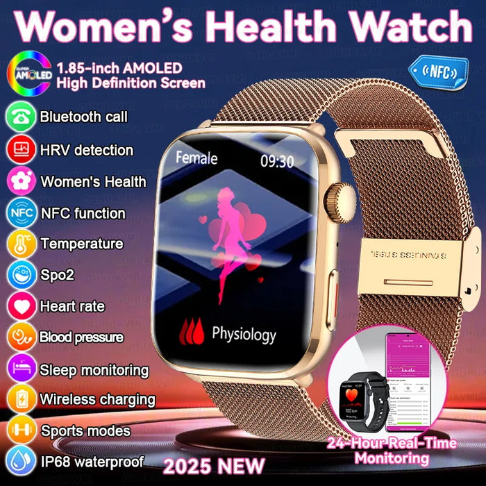 Women’s AMOLED smart watch with health monitoring and Bluetooth calling