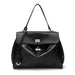 Soft microfiber leather women's square shoulder bag with lock lid, phone pocket.