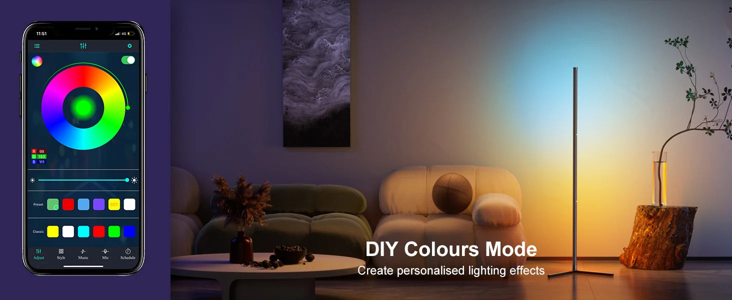 Modern RGBIC Smart Floor Lamp with 16M Colors, Music Sync & Remote App Control - Samanta Factory