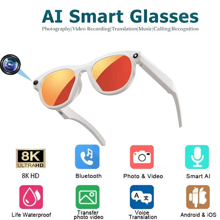 8K AI Smart Glasses with Camera & Translation – Bluetooth Calling Voice Assistant Eyewear SF