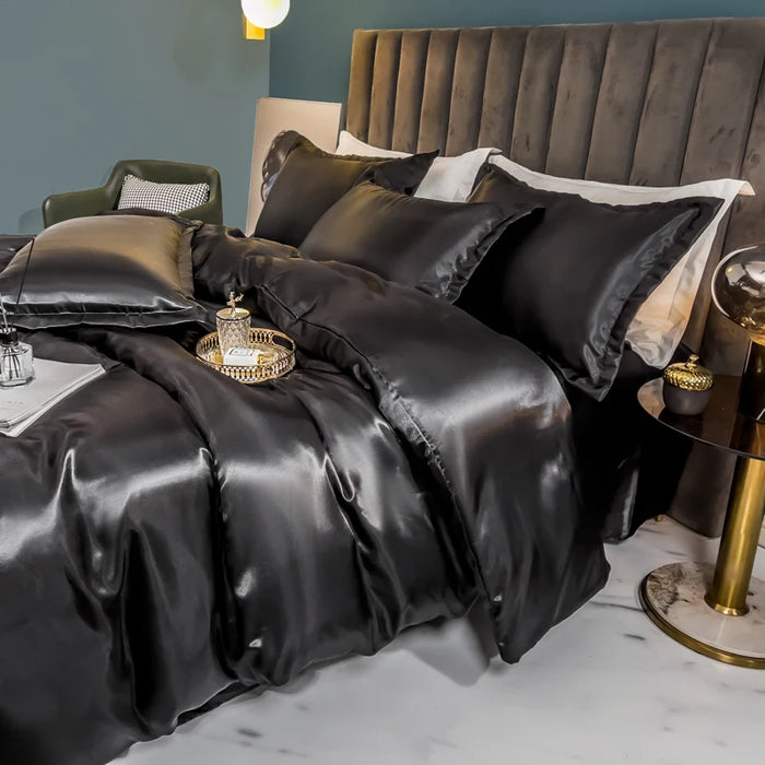 Schpert Rayon Bedding Set – Solid Color Duvet Cover with Pillowcases and Sheet, Twin to King - Samanta Factory
