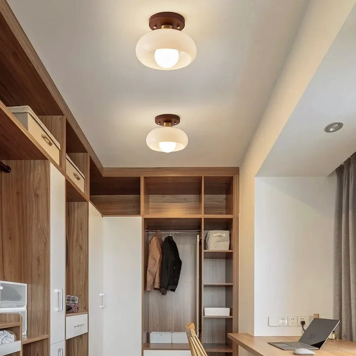 Modern LED Ceiling Light – Wooden & Glass Fixture for Home Lighting - Samanta Factory