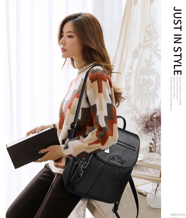 High-Quality Leather Backpack for Women – Large Capacity Travel & School Bag, Fashionable Mochila Shoulder Bag - Samanta Factory