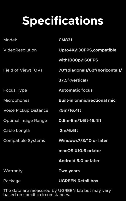 4K Webcam – 8MP Auto Focus with USB Plug & Play SF
