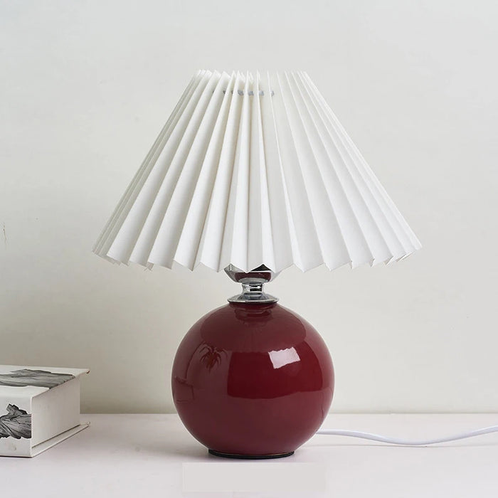 Korean Table Lamp – Vintage Pleated Fabric Shade with Ceramic Base