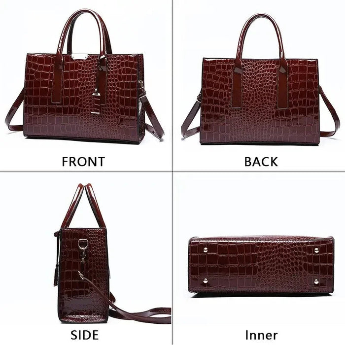 Luxury Crocodile Pattern Handbag – Large Capacity Vintage Women’s Leather Tote Shoulder Bag SF