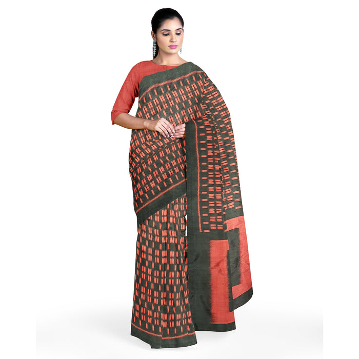 Khandua Silk Saree – Handwoven Ikat with Lotus, Animal & Geometric Motifs