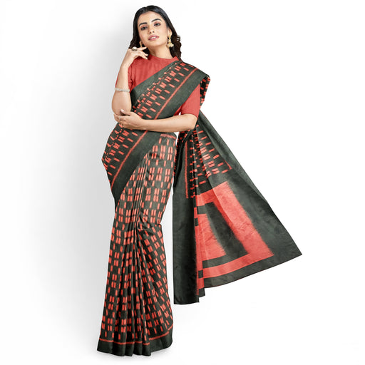 Handwoven Khandua Silk Saree from Odisha with lotus, animal, and geometric motifs