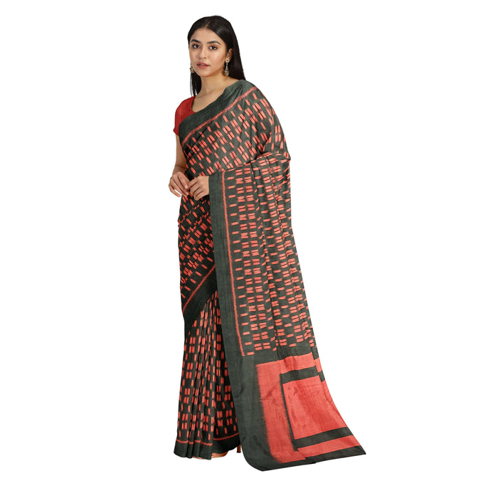 Handwoven Khandua Silk Saree from Odisha with lotus, animal, and geometric motifs