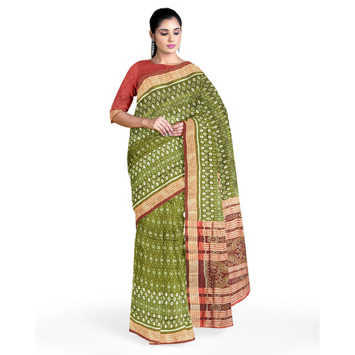Authentic Sambalpuri Saree – Handwoven Ikat with Conch, Wheel & Flower Motifs