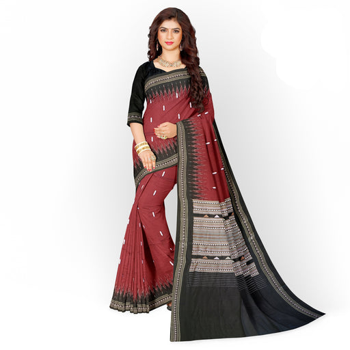  Khandua cotton saree with handwoven Ikat motifs and traditional Odia patterns.
