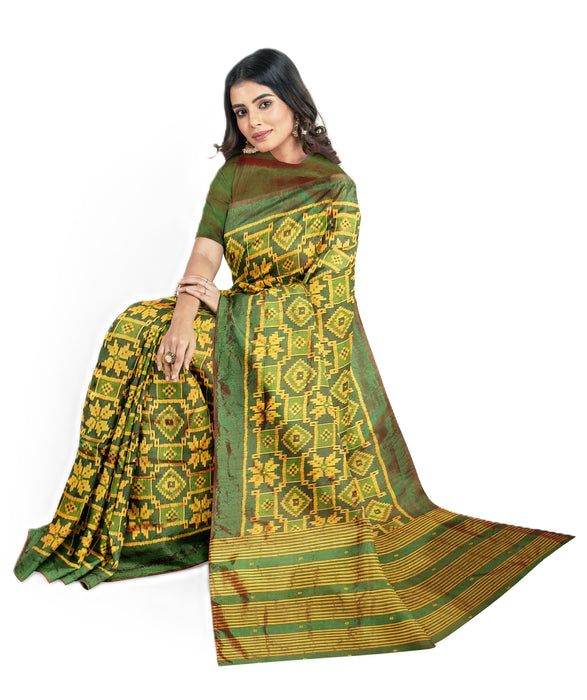 Khandua Silk Saree – Handwoven Ikat with Nature-Inspired Motifs