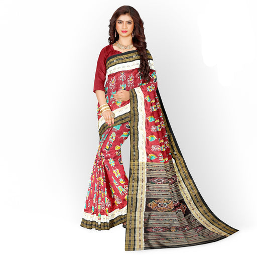 Handwoven Khandua Silk Saree with lotus, animal, and geometric motifs from Odisha, India