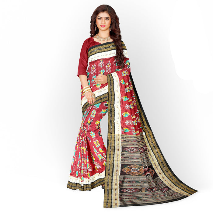 Khandua Silk Saree – Handwoven Ikat with Lotus & Geometric Motifs