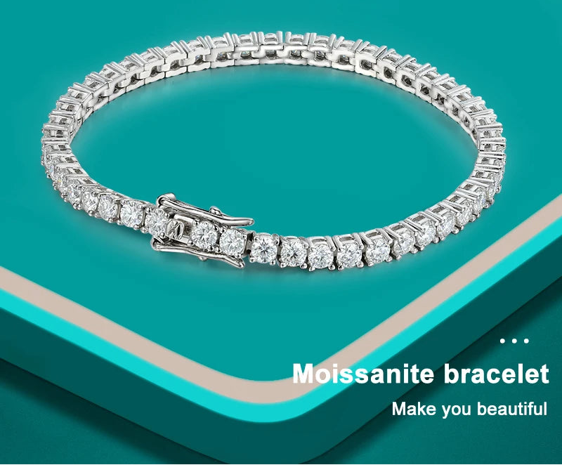 Premium 925 Sterling Silver Round-Cut Moissanite Bracelet for Women