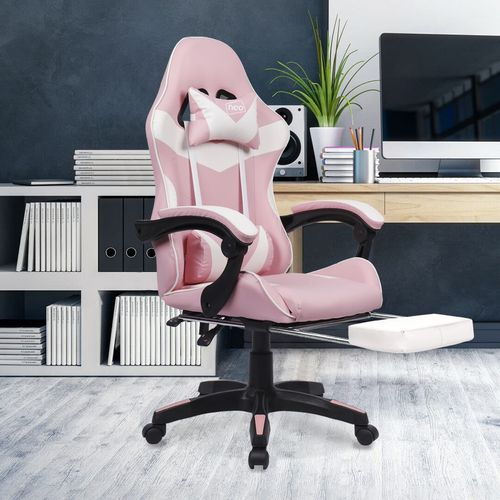 Neo green reclining gaming office chair with PU leather, footrest, and lumbar support