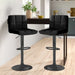 Set of 2 faux leather bar stools with adjustable height and matte black swivel base
