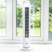 Slim oscillating tower fan with 3 speed settings and 90-degree rotation