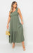 Leah wide ruffle strap smocked midi dress in soft polyester with flirty ruffle details