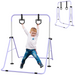 Adjustable kids gymnastics bar with non-slip base, foldable frame, and rings for indoor play

