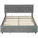 Grey double bed frame with velvet headboard and front storage drawer